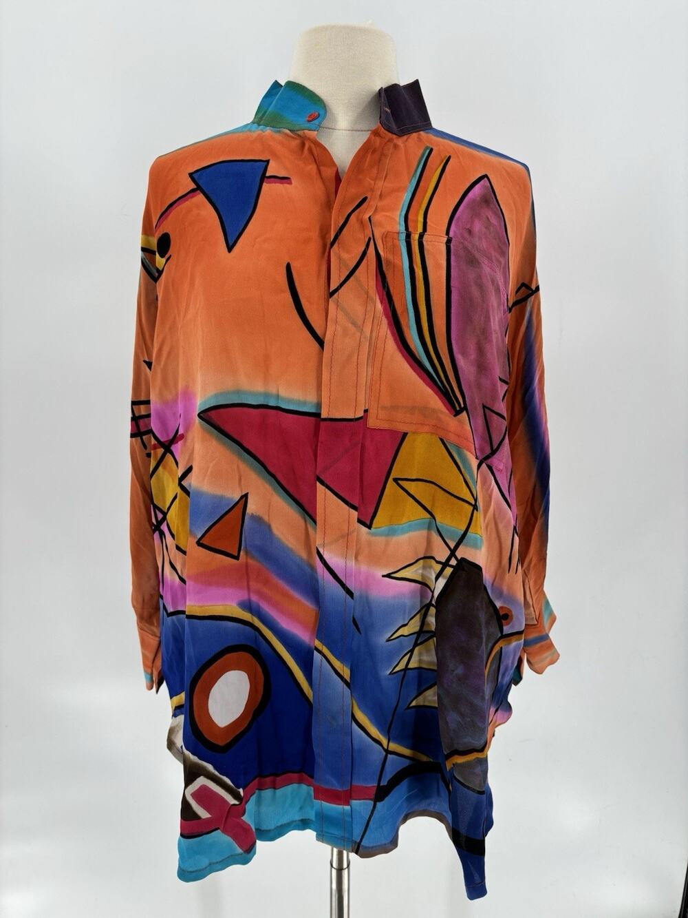 Dilemma by Dhun Shroff Blouse Womens Large/XL Art to Wear 100% Silk Abstract Top